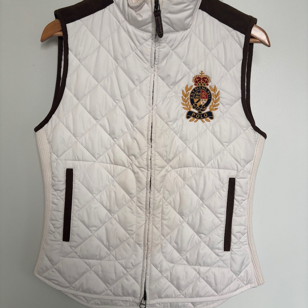 White and brown Ralph Lauren Women’s Quilted vest / gilet / body warmer